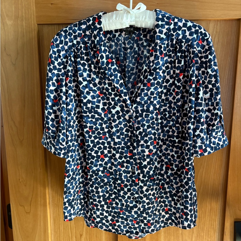 Nick + Zoe Blue and Red Patterned Women's Top M